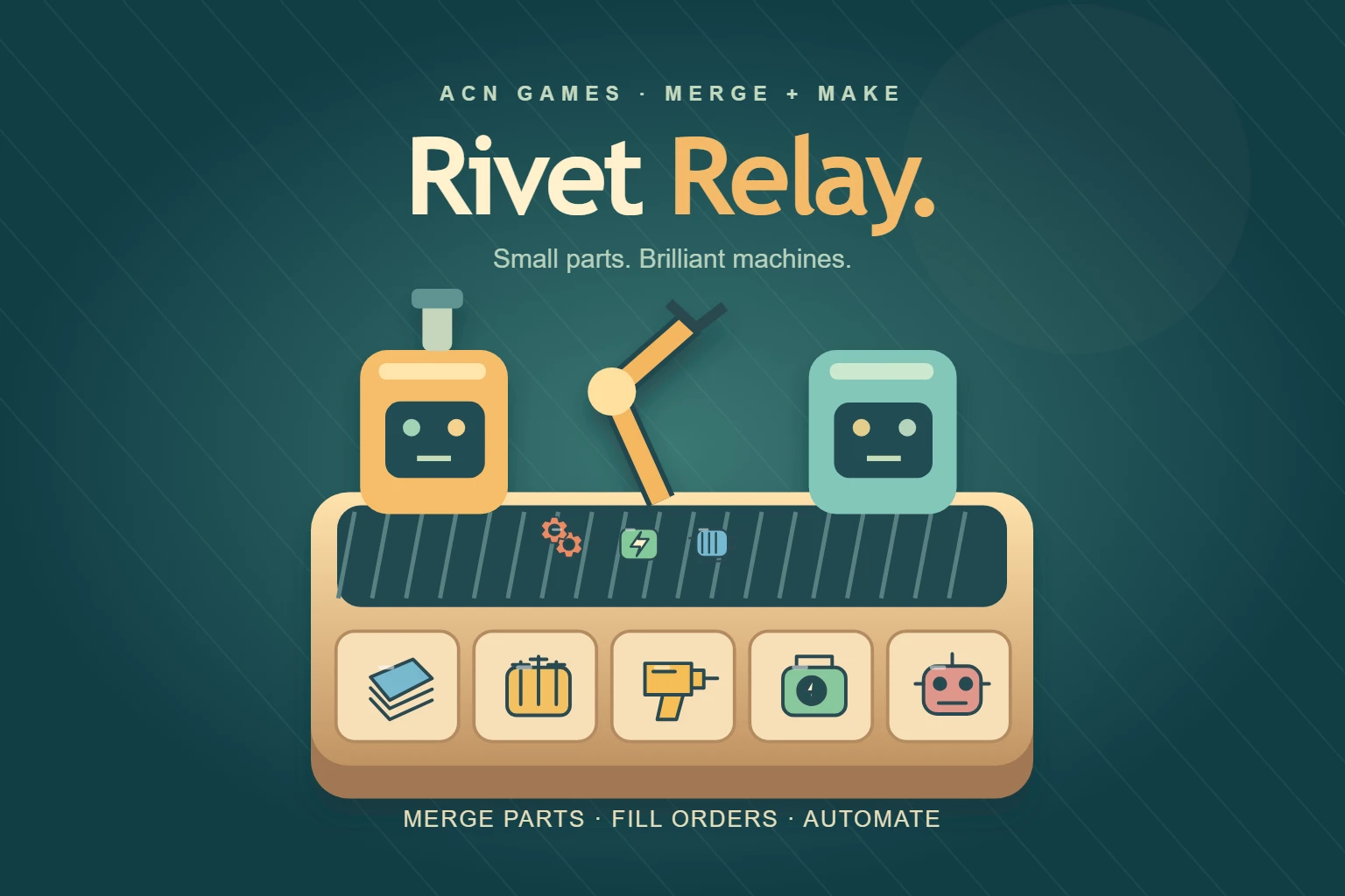 Colorful workshop parts arranged for Rivet Relay